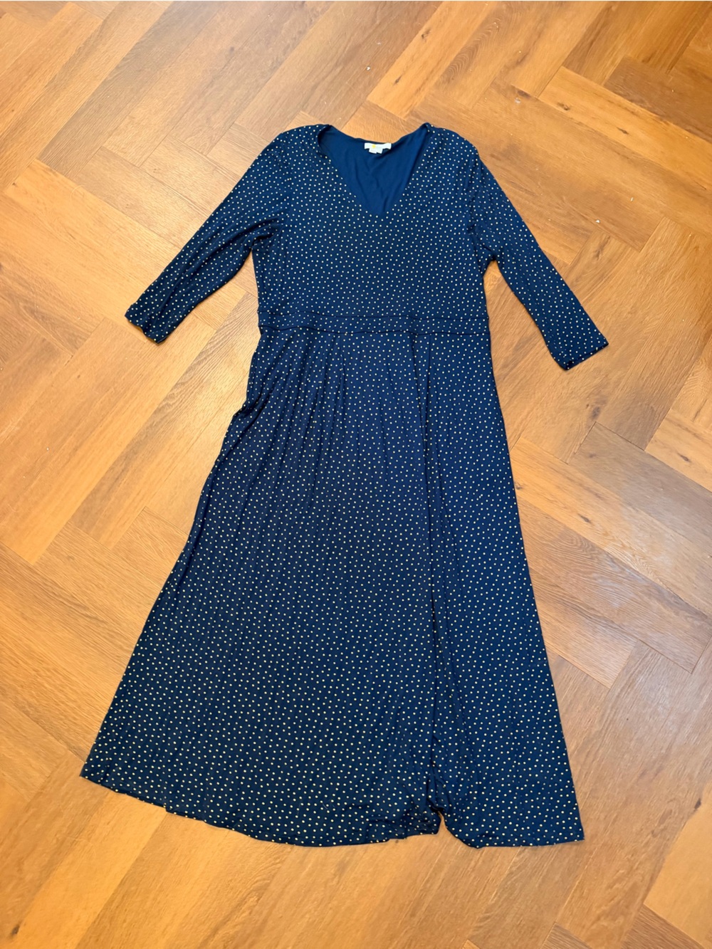 Boden Women’s 16 Tall Navy Blue Gold Polka Dot Long Sleeve Maxi Dress